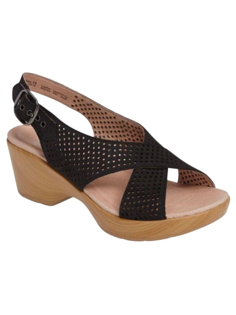 Dansko Jacinda Sandals Womens Sz 10.5 11 Black Leather Slingback Wedge